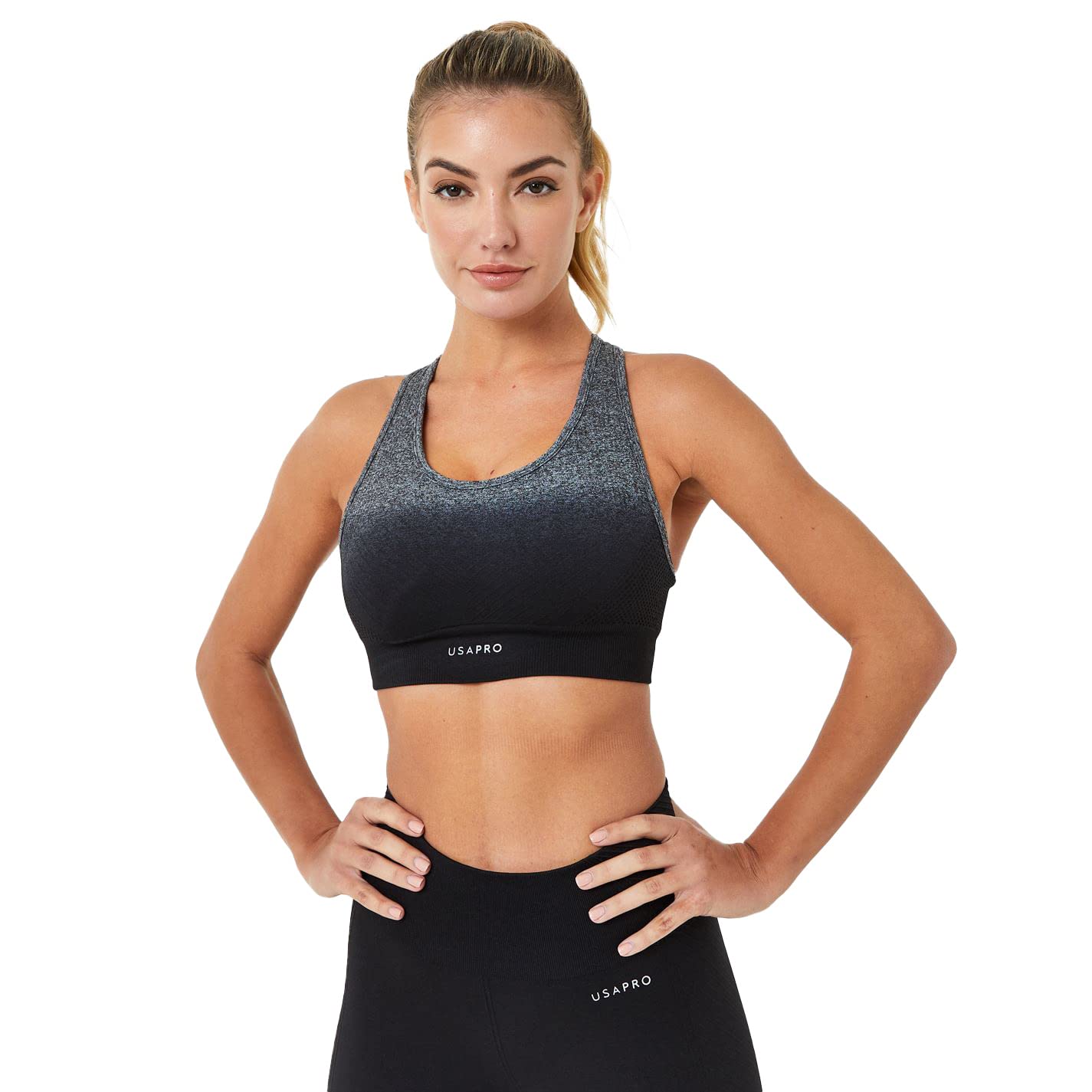 Usa Pro Women's Black/Grey Seamless Ombre Sports Bra 14 (L)