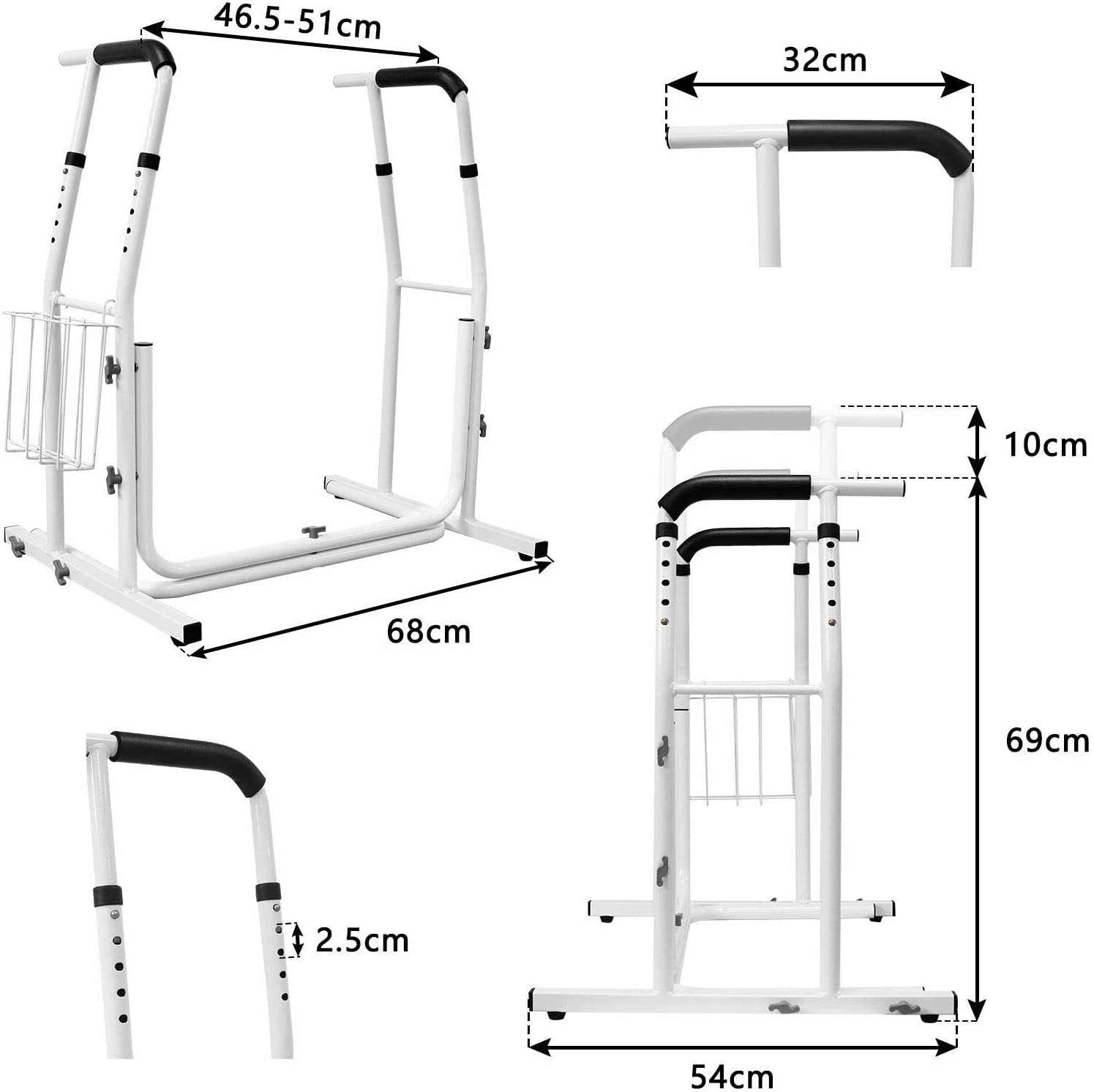 NAIZY Supporto Mobile per WC regolabile in altezza e in inclinazione Braccioli Toilette con cestello portaoggetti Maniglione Bagno Disabili, caricabile fino a 200 kg