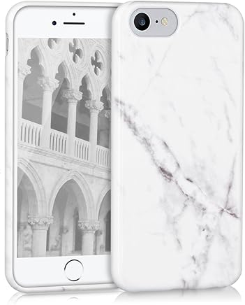 kwmobile Funda para Apple iPhone 7/8 - Carcasa de [TPU] para m?vil y dise?o de m?rmol cl?sico en [Blanco/Negro]