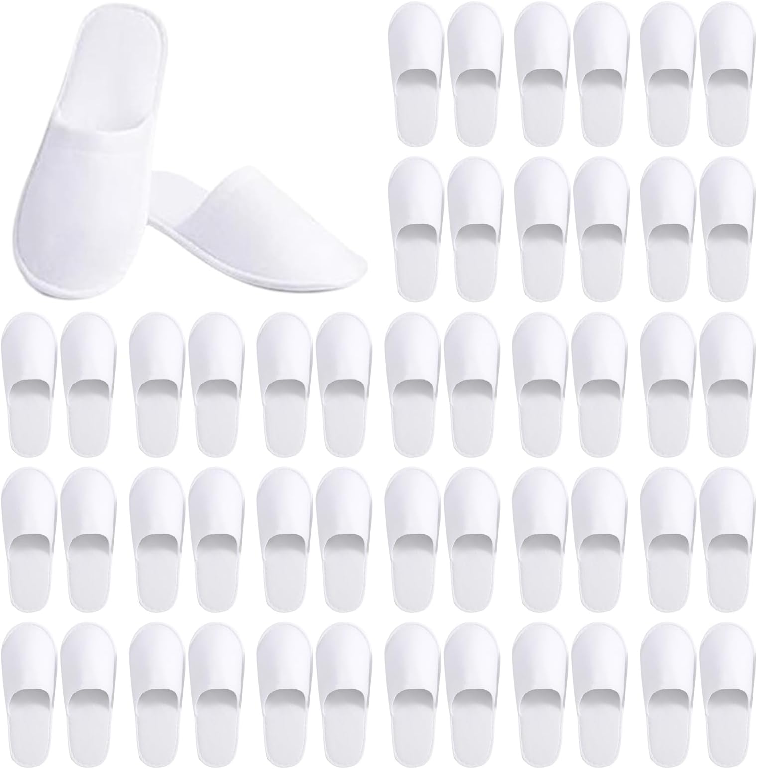 24 Pairs Disposable Slippers for Guests, White Cotton Velvet Closed Toe Slippers Bulk Unisex Non-Slip Spa Slippers for Hotel Home Travel Train Parties Use