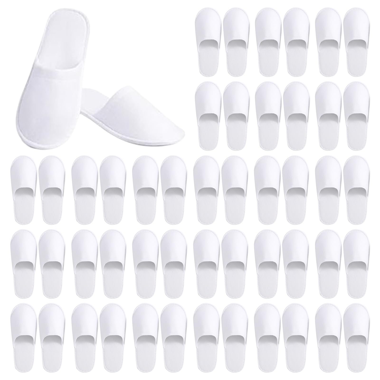 Haploon 24 Pairs Disposable Slippers for Guests, White Cotton Velvet Closed Toe Slippers Bulk Unisex Non-Slip Spa Slippers for Hotel Home Travel Train Parties Use