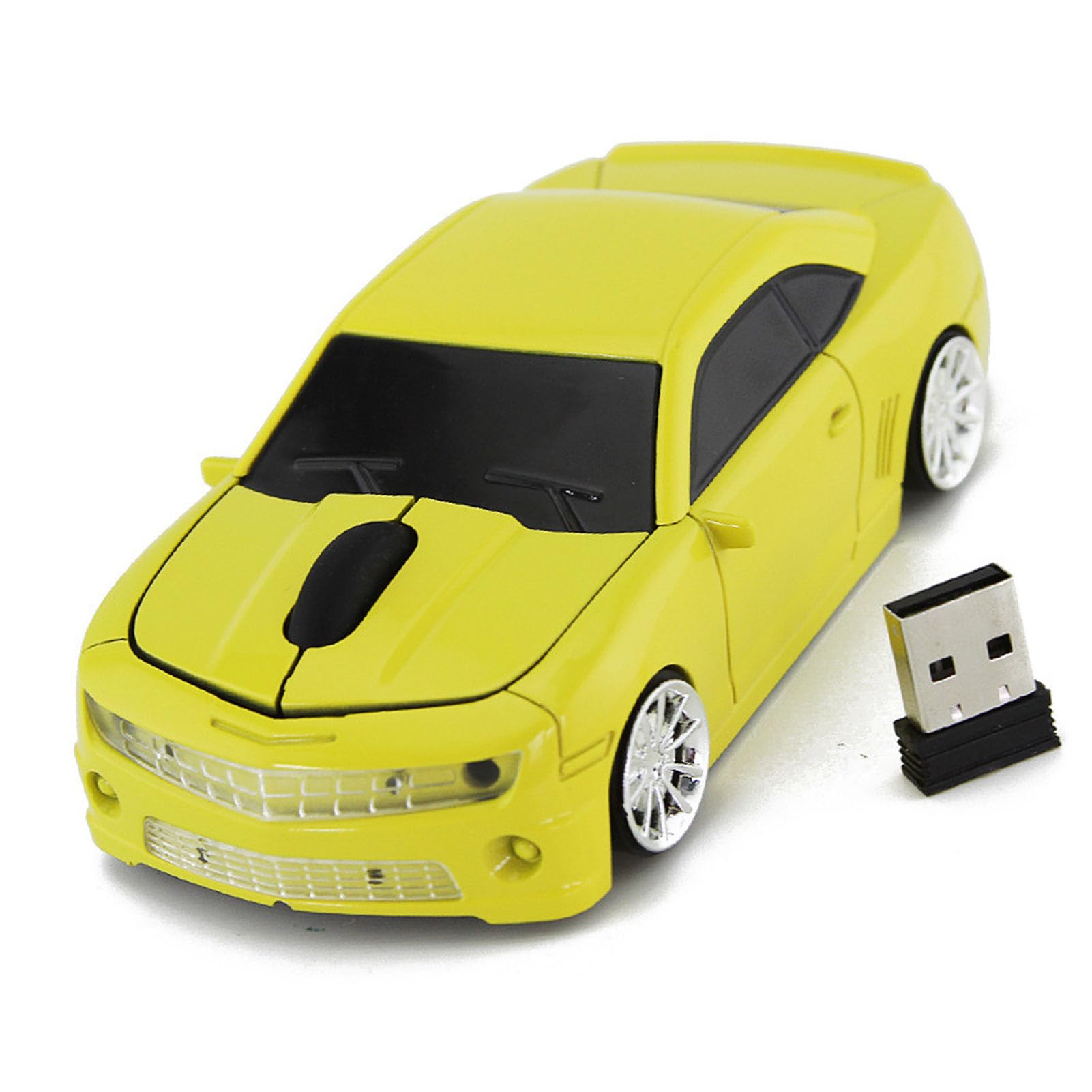 ciciglow Mouse per Computer Wireless, Mouse Wireless 2.4G a Forma di Auto Sportiva con Sensore Ad Alta Precisione, Mouse a Risparmio Energetico (Yellow)