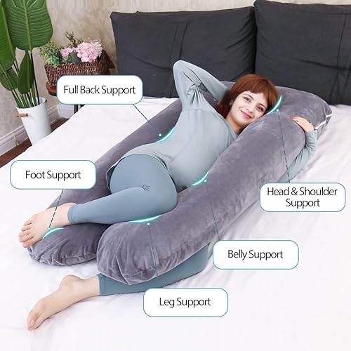 Miniatura 2 de Almohada Moon Pine de embarazo con forma de U almohada de cuerpo entero en forma de U para soporte de maternidad almohada para dormir con funda de