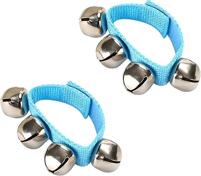 Jingle Bells, Wrist Bells, Percussion Instruments Musical Rhythm Band with 4 Silver Bells for Party Christmas 2pcs