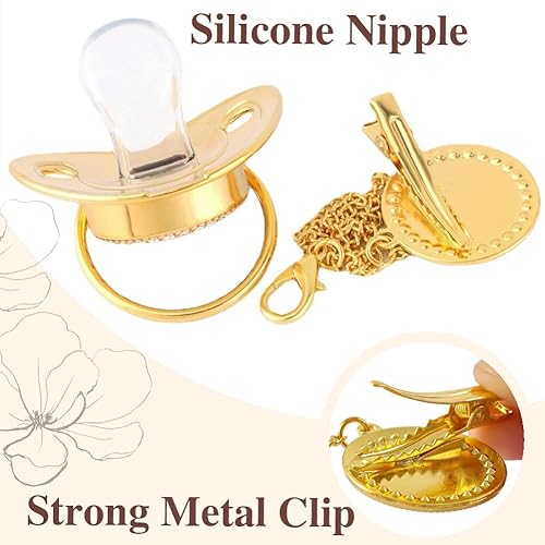 Miniatura 3 de Chupete personalizado con foto y texto, juego de clip de cadena de diamantes de imitación para recién nacido, regalo para bebé (dorado)