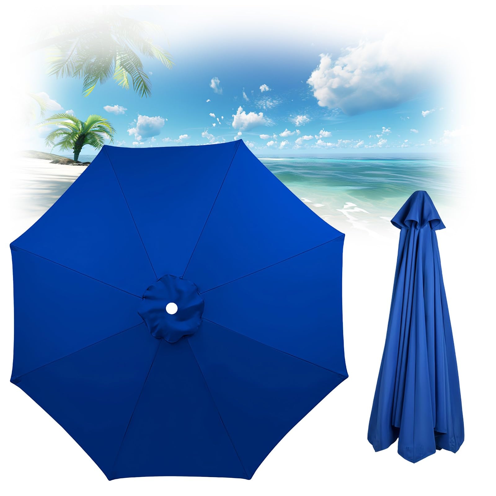 Patio Umbrella Replacement Canopy, Garden Backyard Pool Umbrellas Parasols Cover, Outdoor Table Market Yard Umbrella Top For Outdoor Umbrella Canopy With 8 Ribs(Dark Blue,270CM-8.8FT)