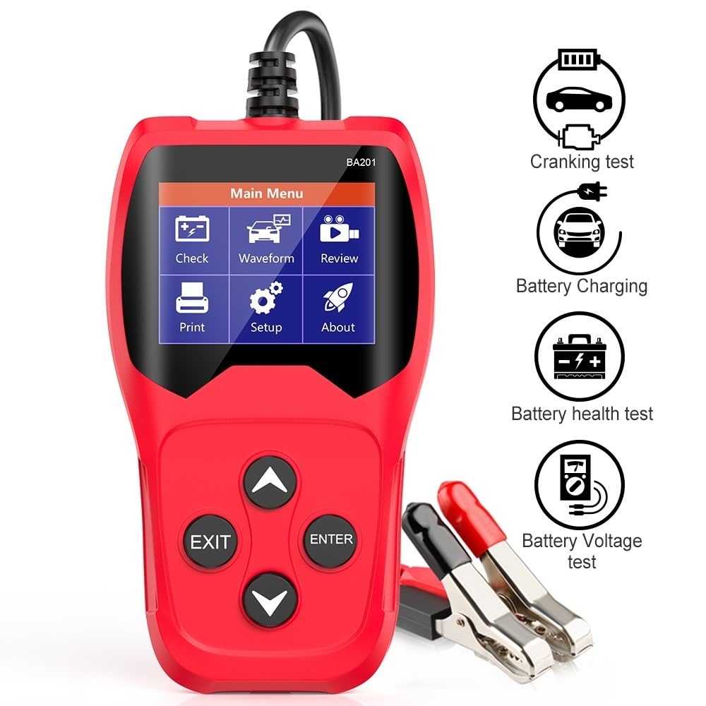 Comprobador de Baterias de Coche, Probador de batería de coche BA201, 12 V, 100-2000 CCA, comprobador de carga y arranque, analizador digital, herramientas de batería