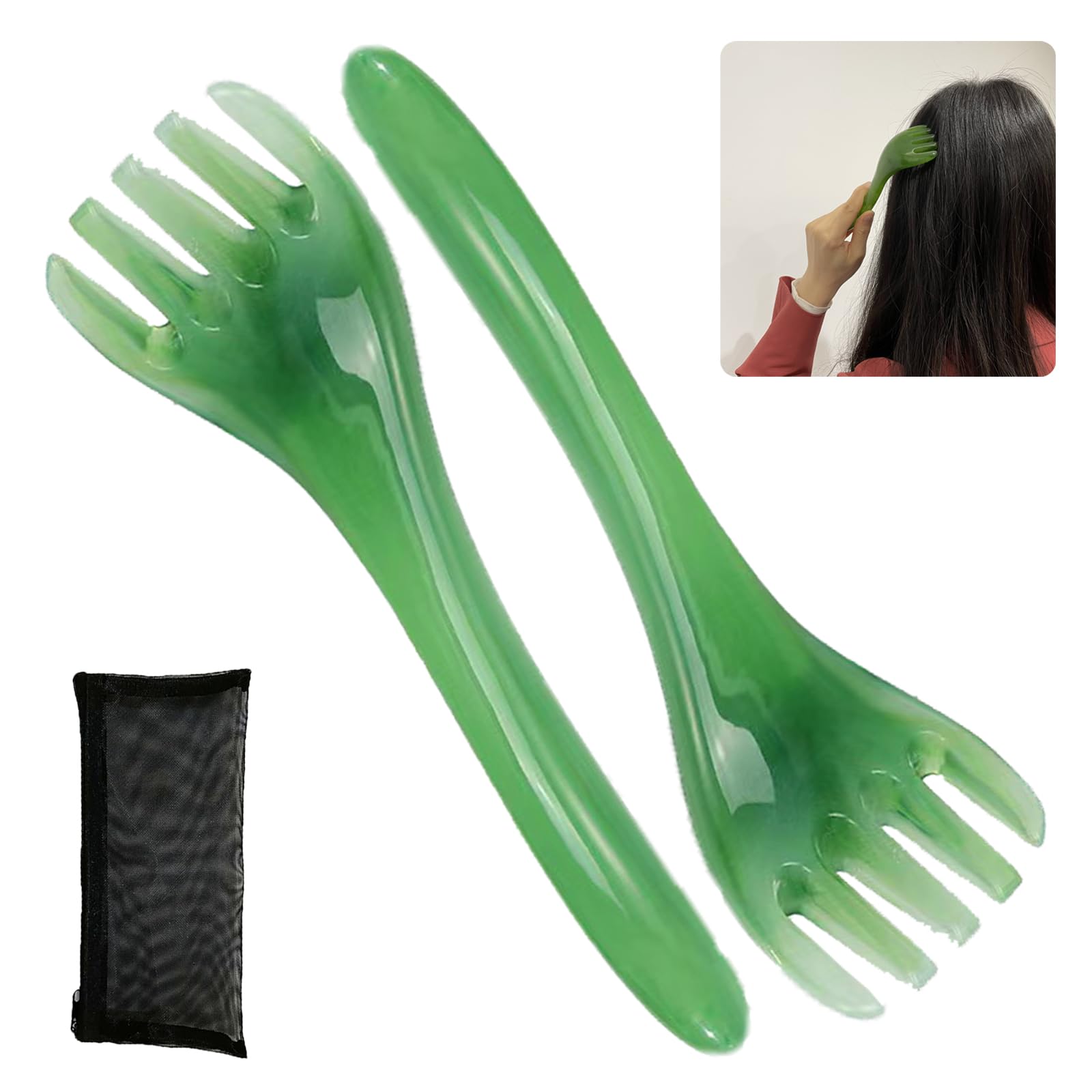 Scalp Massage Tools, 2-Pieces Head Scratcher Massager Whisk, Gift for Mother, Sister,Kids and Lover, Portable Resin SPA Tools with a Black Zippered Bag