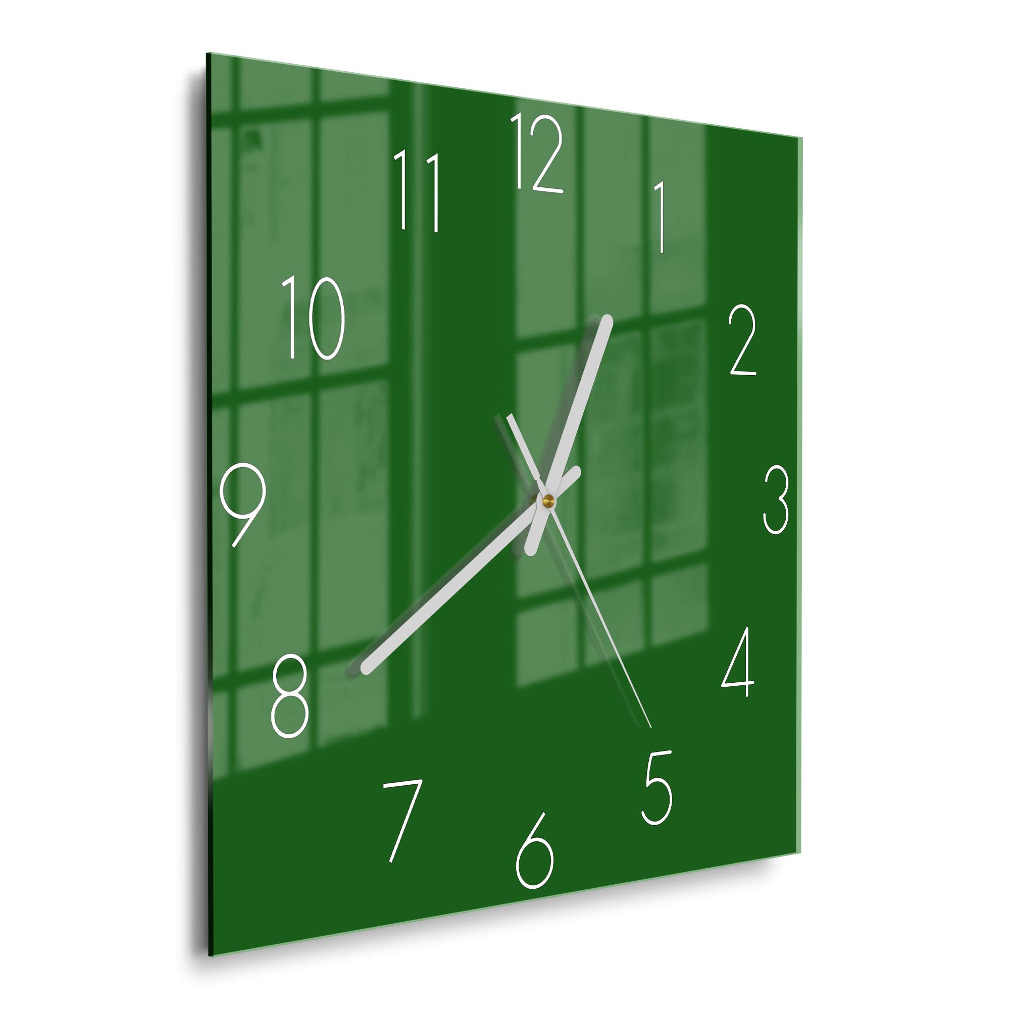 Orologio Da Parete In Vetro DEQORI 30x30 Cm - Design Moderno, Quadrante Romano, Colore Verde Scuro