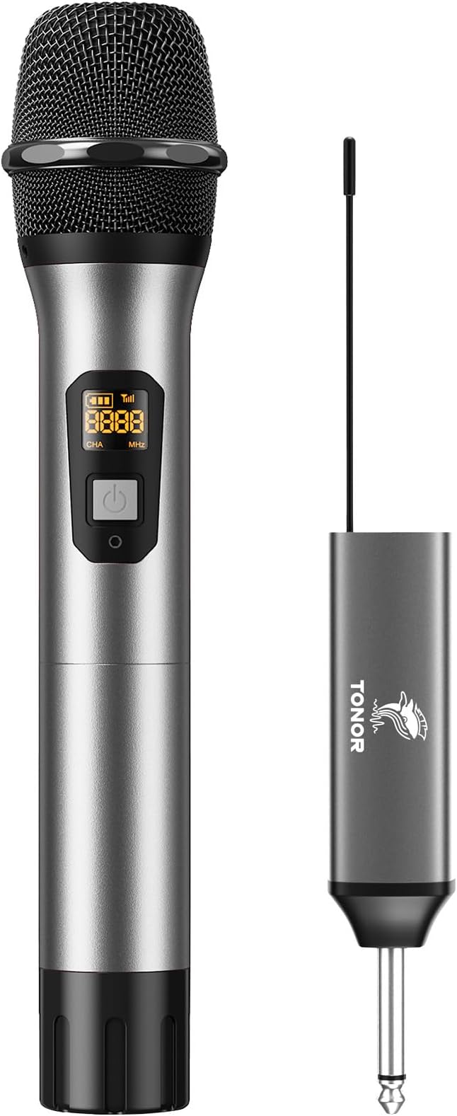 Wireless Microphone, 15 Channel UHF Metal Cordless Handheld Mic System with Rechargeable Receiver, for Karaoke, Singing, Party, Wedding, DJ, Speech, 200ft, TW620 Silver, 1Mic