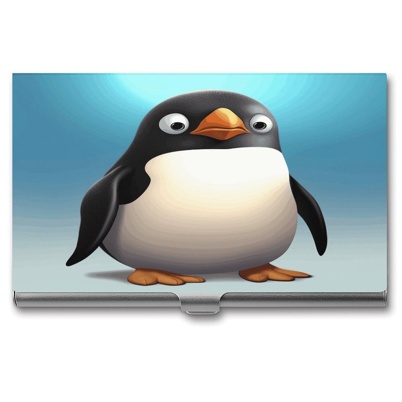 FekiLoot Cute Penguin Business Card Holder for Men Women Metal Slim Organizer Business Card Carrier Wallet Name Cards Holder Retro Slim Pocket Purse Small Portable Card Case