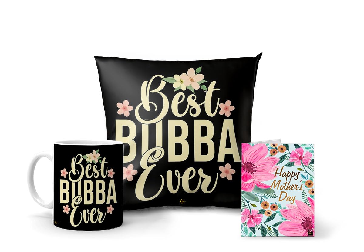 Khakee Best Bubba Ever Theme Coffee Mug with Cushion Cover & Filler with Card- Gift for Mother, Mom,Mothers Day(Mom24-487mg)
