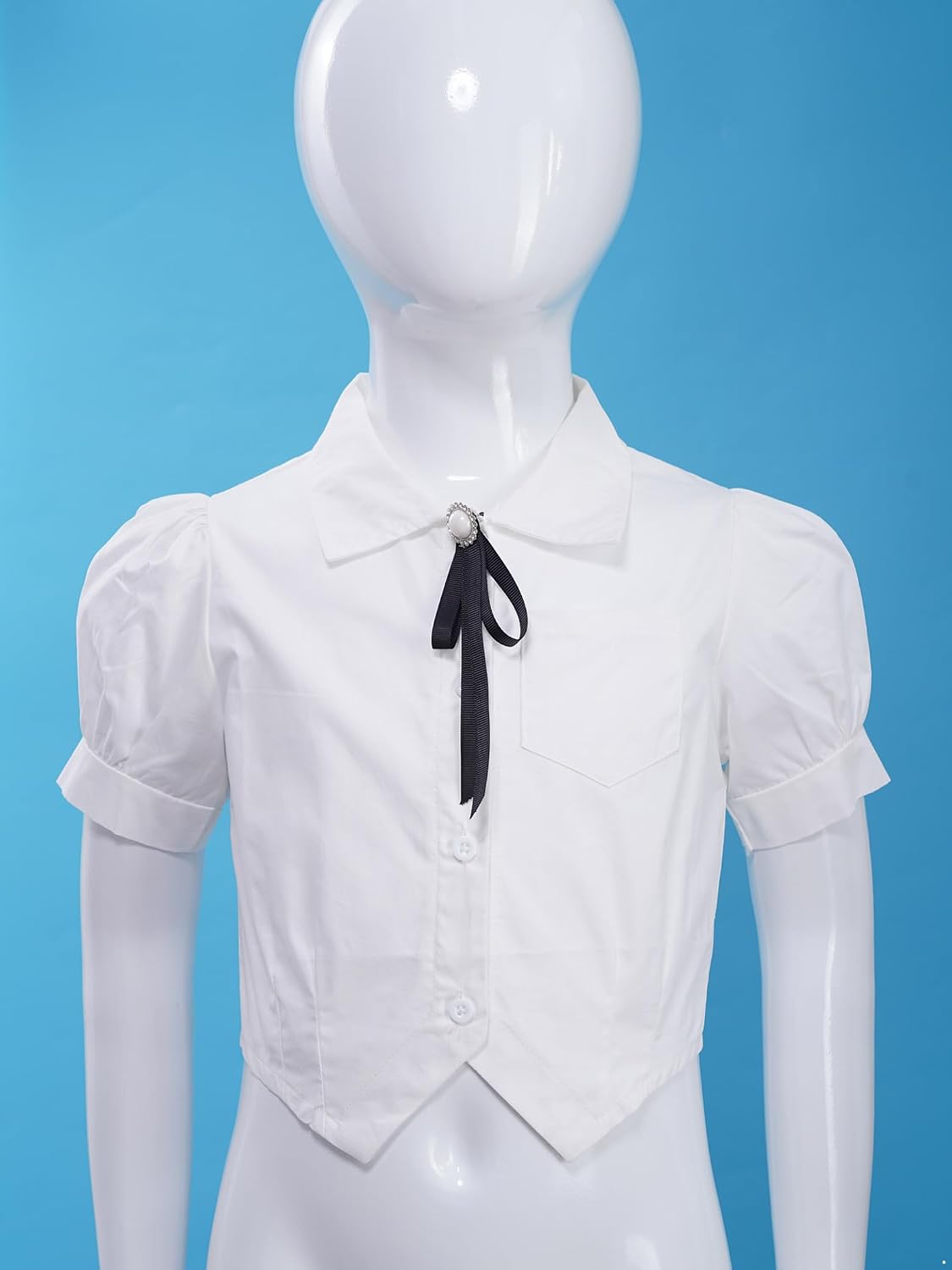 Linjinx Girls Kids Solid Color Short Sleeve Button Down Shirts Blouse School Uniform Summer Casual Wear