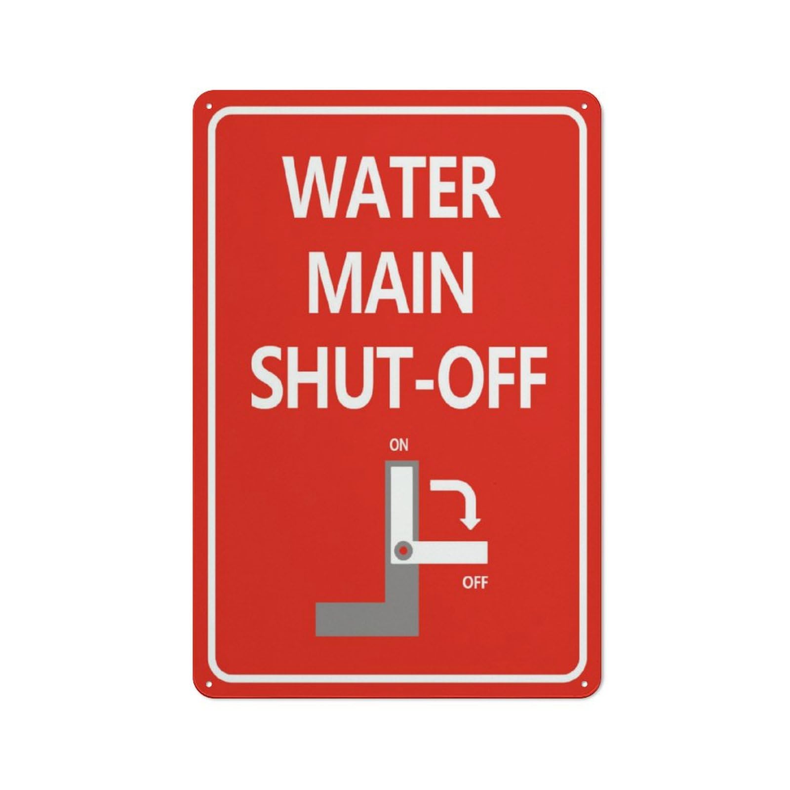 Main Water Shut-Off Sign, 8x12 Inch UV-Printed Aluminum, Weatherproof Outdoor Sign for Home or Business