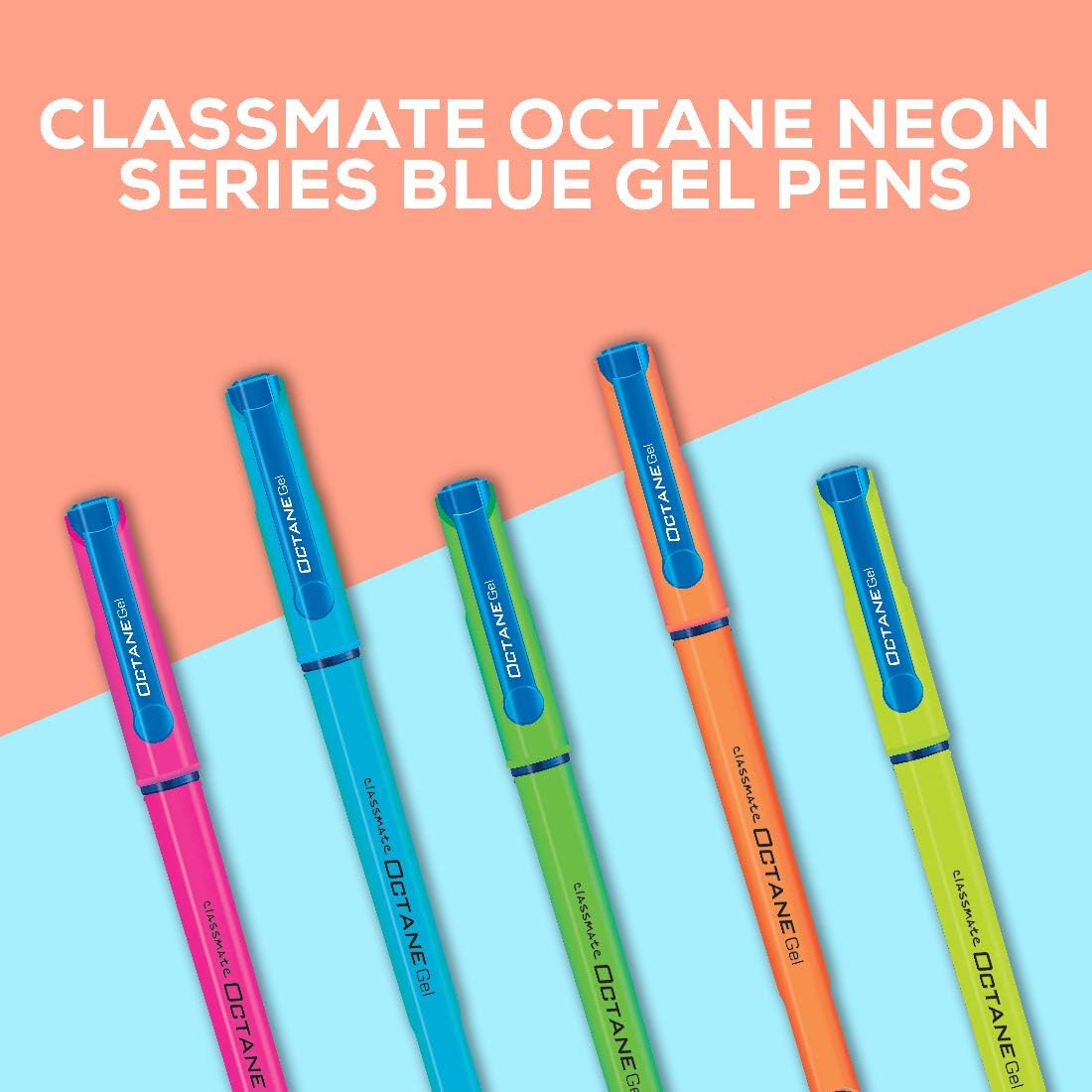 Classmate Octane Gel Pen- Neon Series (Blue)- Pack of 25 + 10 Gel Refills FREE