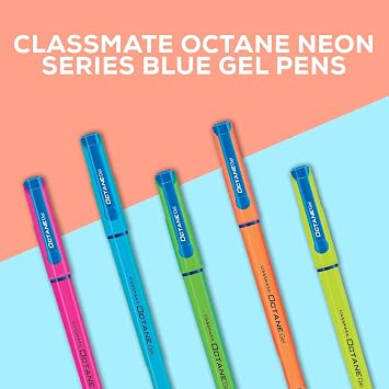 Classmate Octane Gel Pen- Neon Series (Blue)- Pack of 25 + 10 Gel Refills FREE