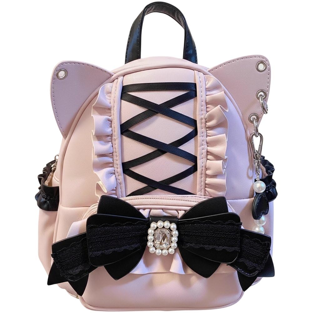 Sac à dos oreilles de chat et dentelle en cuir PU grand format style Lolita