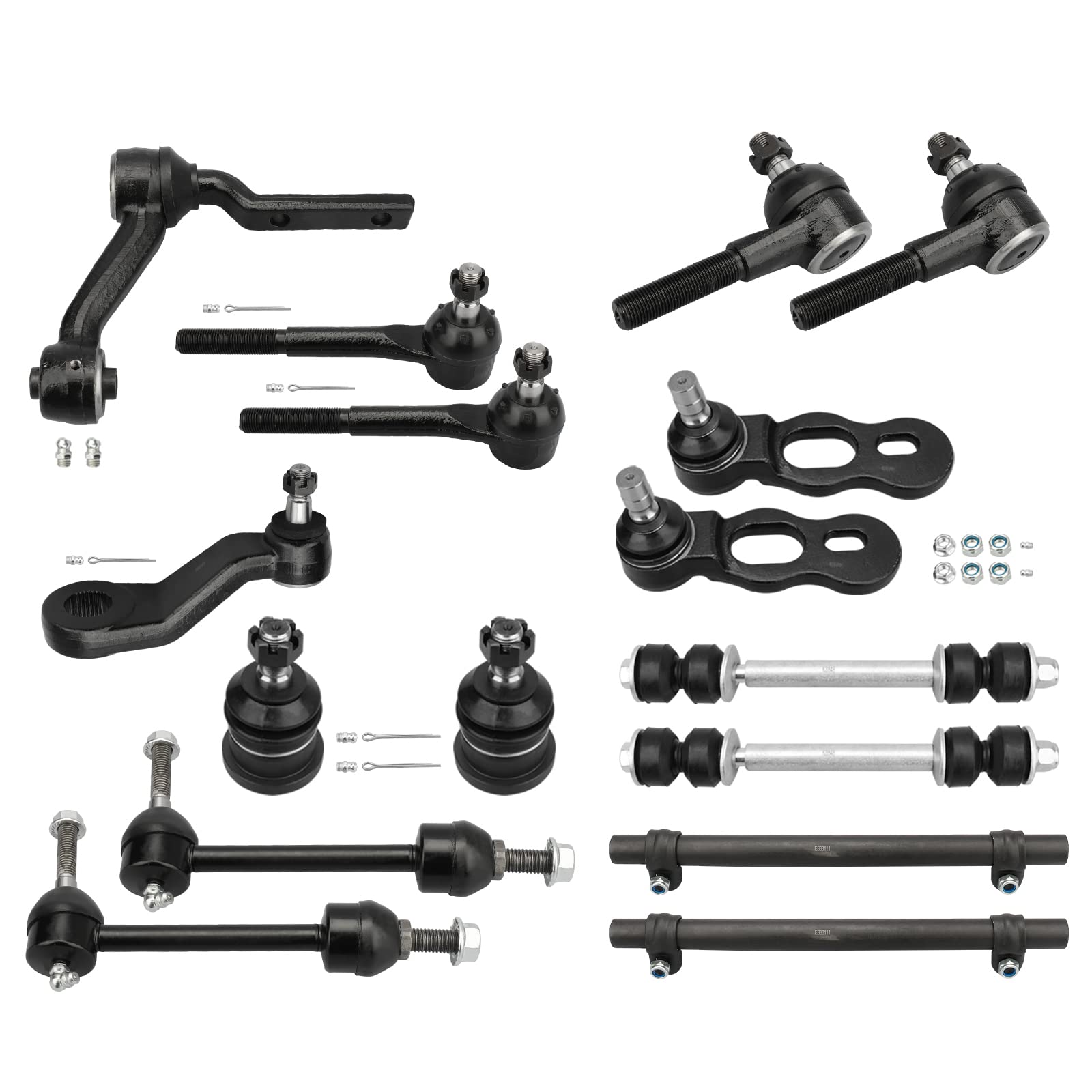 Front Suspenion kit for Ford Crown Victoria for Lincoln Town Car for Mercury Grand Marquis 1998-2002 Rear Sway Bars + Ball Joints Tie Rods Pitman Idler Arm + Adjusting Sleeves - 16pc Set