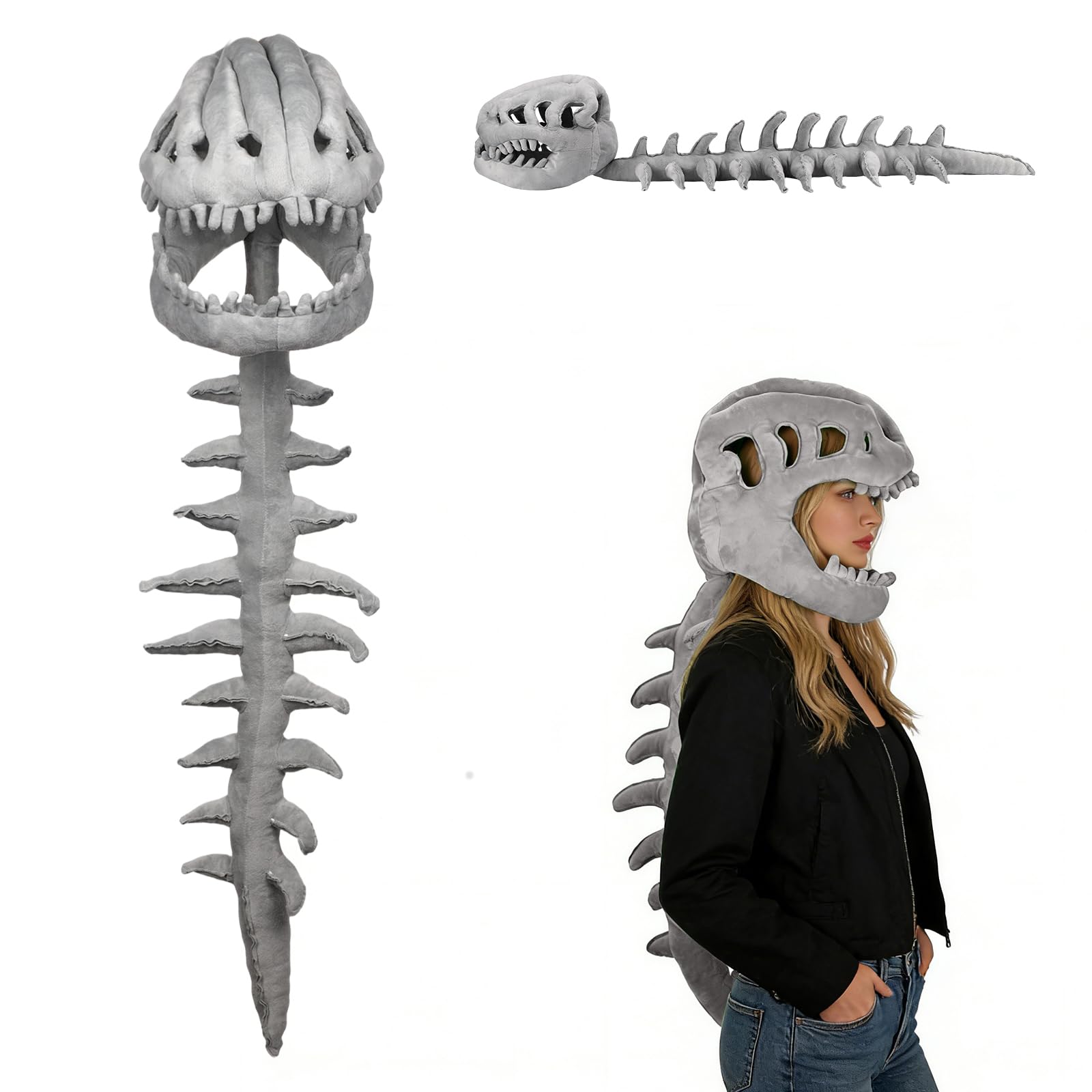 Mikovivi Disfraz Esqueleto Dinosaurio 3D para Adultos, Traje de Peluche Hueso Spinosaurus en 3D con Extensión Columna Vertebral para Halloween y Accesorios Cosplay Fiestas Temáticas