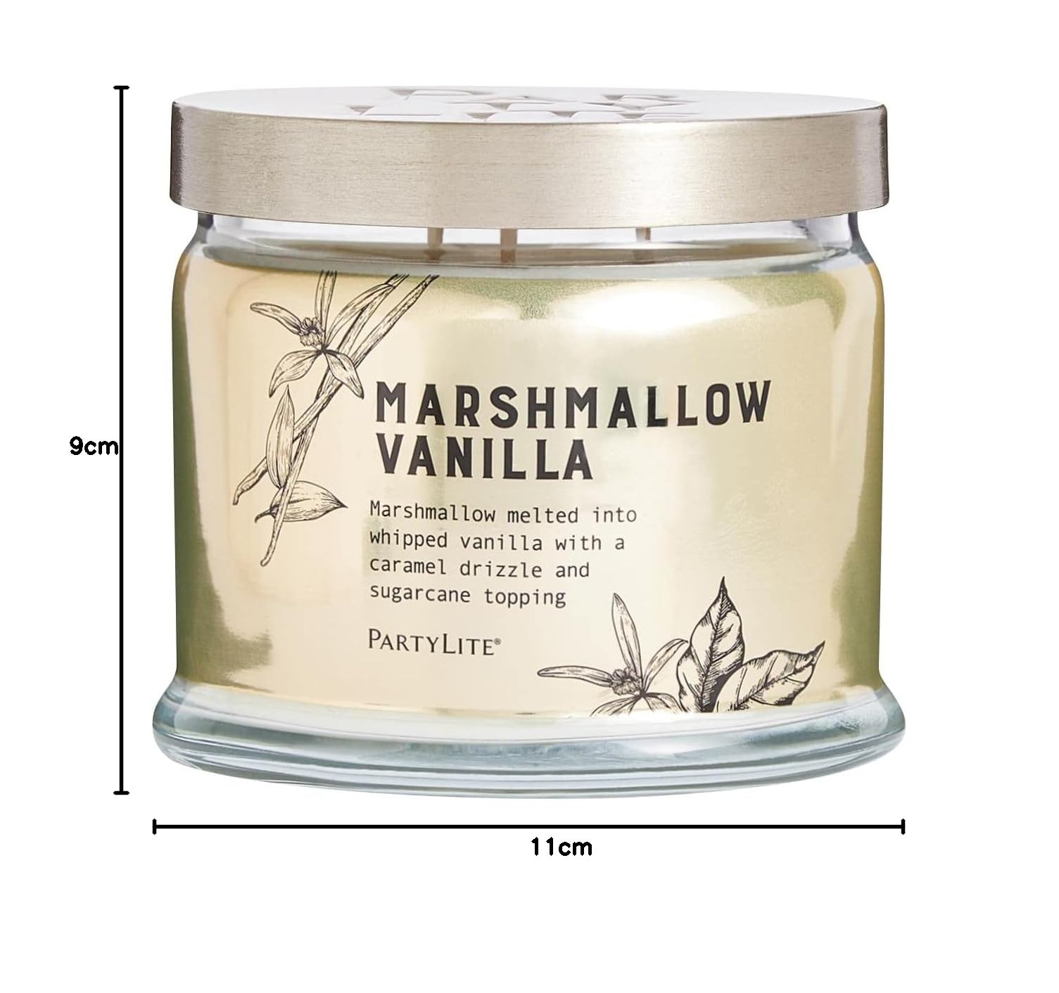 PartyLite Vanille Marshmallow Kerze mit 3 Dochten, Gourmand Duft, Topfförmig, 11 cm, Indoor, Wohnraumdekoration