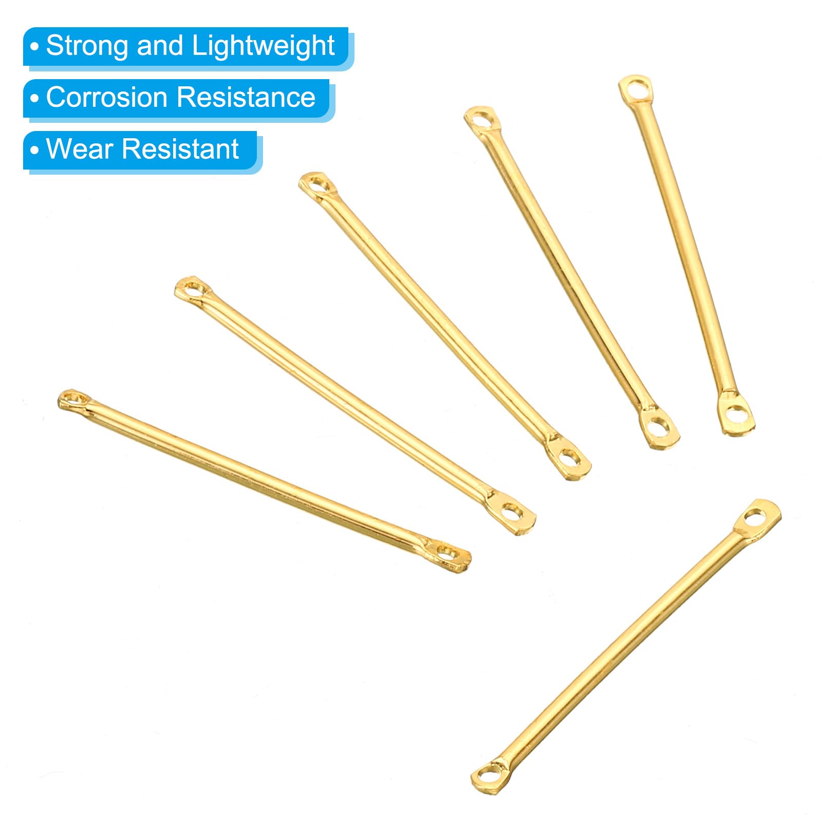 PATIKIL Brass Bar Links for Jewelry Making 50 Pcs 15mm/0.59" Stick Strip Earring Connectors 2 Hole for Earring Necklace Bracelet DIY Golden - Image 3