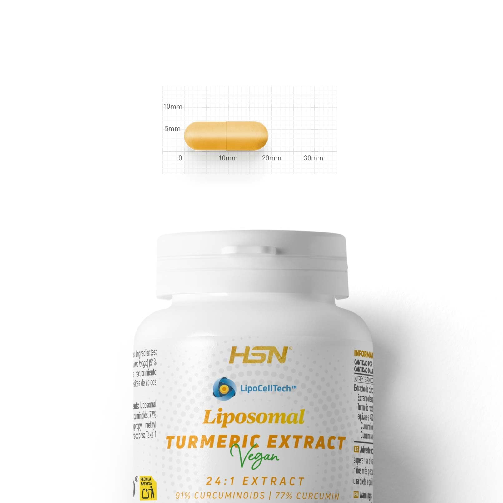 HSN Estratto di Curcuma Liposomiale 280mg (91% Curcuminoidi, 77% Curcumina) | 60 Capsule Vegetali | Tecnologia LipoCellTech™ Protezione Liposomiale +BIODISPONIBILITÀ | Non-OGM, Vegano, Senza Glutine