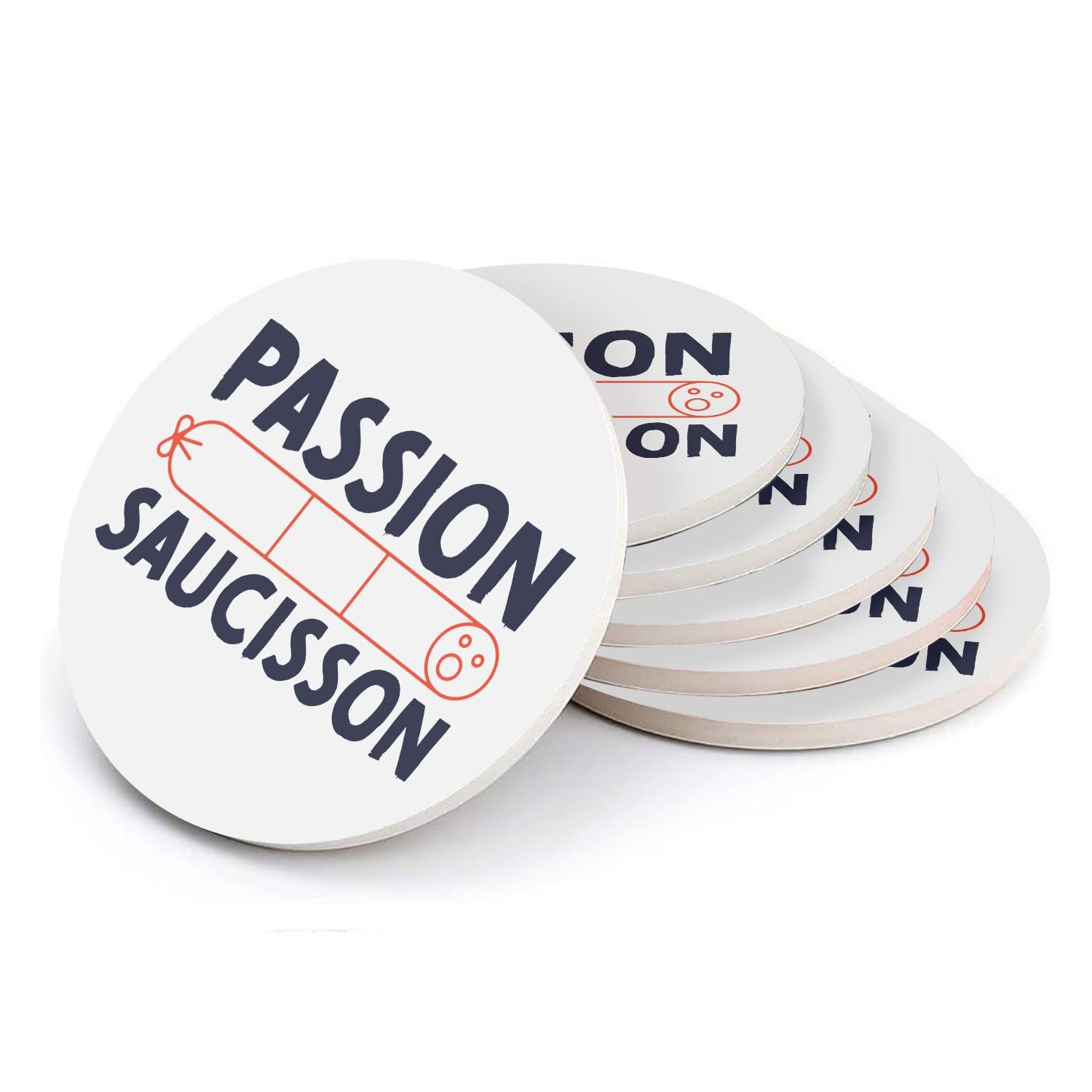 Sous-verre en céramique Passion Saucisson, dessous de verre apéro charcuterie lot de 6