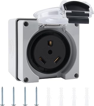 Newdeli 30 Amp Rv Power Outlet Box NEMA TT-30R Rv Electrical Outlet Receptacle Panel 125Volt Waterproof Outdoor Outlet Box for RV Camper EV Generators Motorhome Travel Trailer - ETL Listed