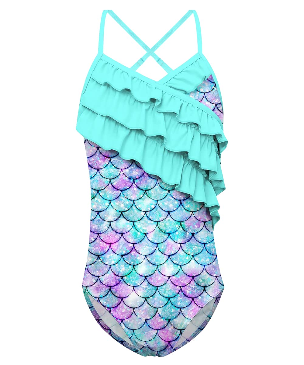 YYDSXK Bañador Natacion Niña, Traje de Baño de Sirena para Niños, Una Pieza Traje de Baño, Traje de Baño de Playa de Secado Rápido, Traje de Baño Bikini Bañador Niña con Tatuajes Temporales de Sirena