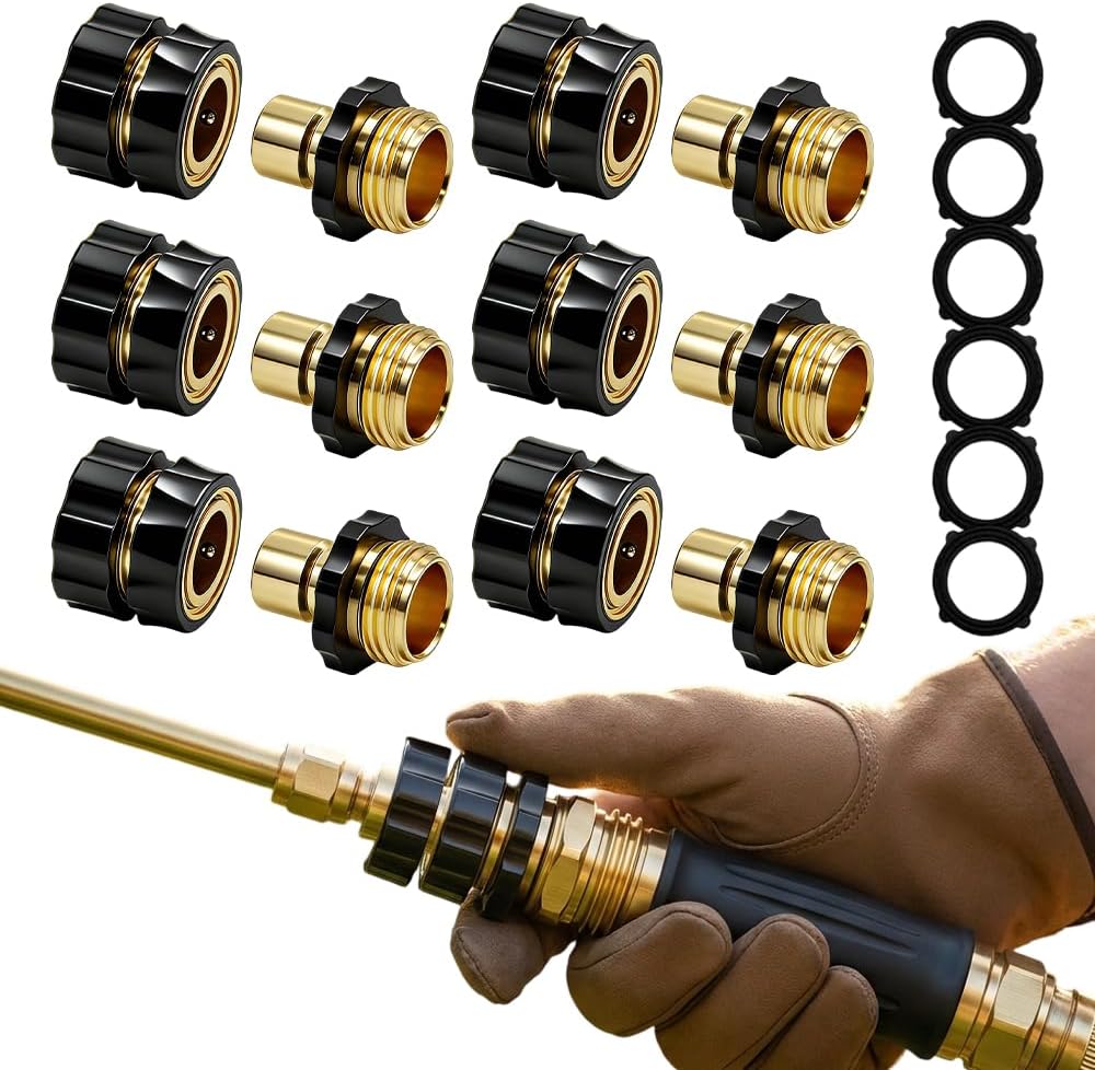 Garden Hose Quick Connector Fittings, 2026 New Water Hose Adapter, Durable 3/4 In Hose Connector, Universal Hose Adapter for Instant Connection, Quick Release Water Hose Adapter for Garden (6, Brass)