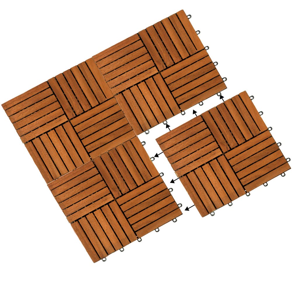 Casaria Piastrelle Legno Acacia 66pz Certificato FSC® Mattonelle 6m² ad Incastro 30x30cm Esterno Mosaico Quattro