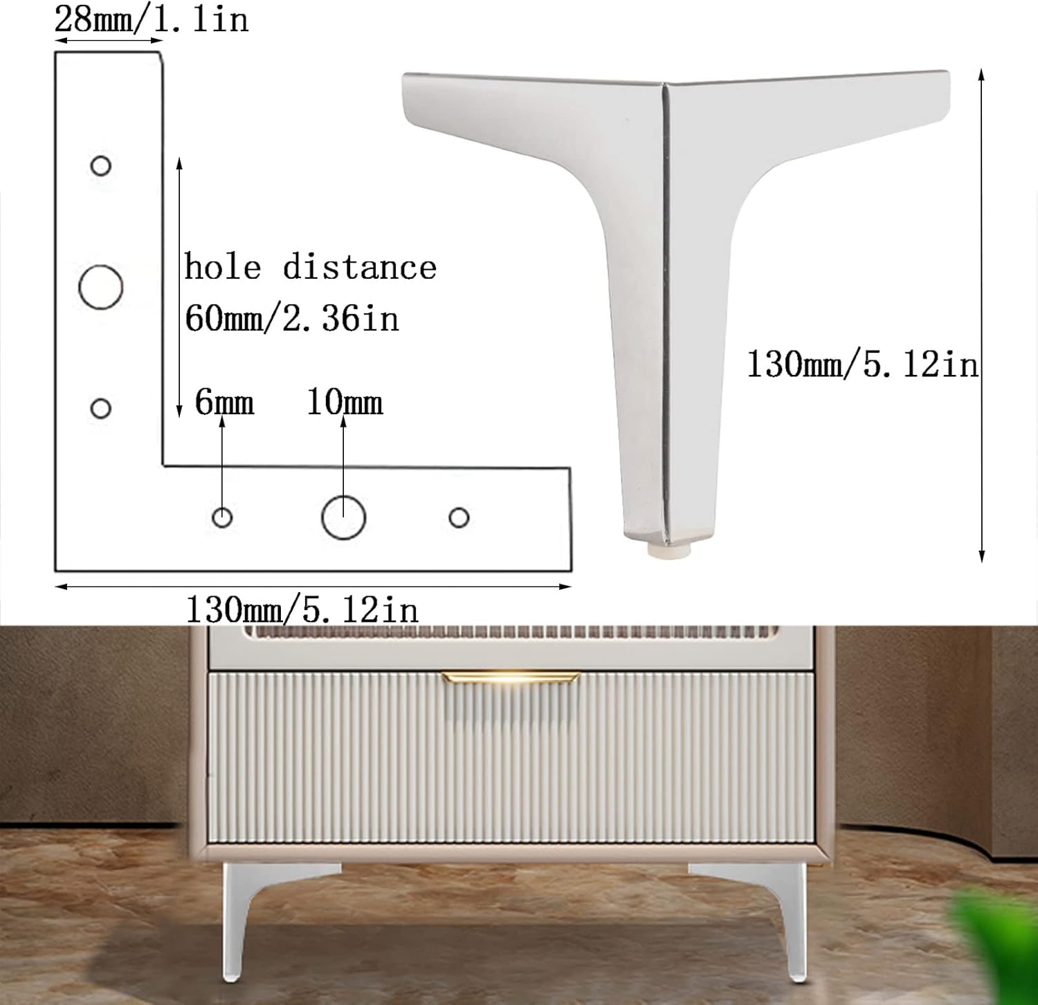 Set of 4 Furniture Legs, Modern Metal Triangle Sofa Legs, Heavy Duty DIY Replacement Furniture Feet, for Couch Cabinet Wardrobe Chair Ottoman with Free Screws (5" (13cm),Silver)