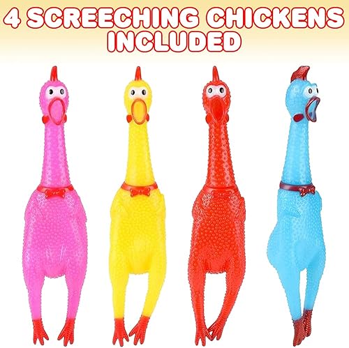 Miniatura 2 de ArtCreativity Juguetes de pollo chirriante juego de 4 práctico pollo de goma de broma divertidos juguetes para apretar en varios colores regalos