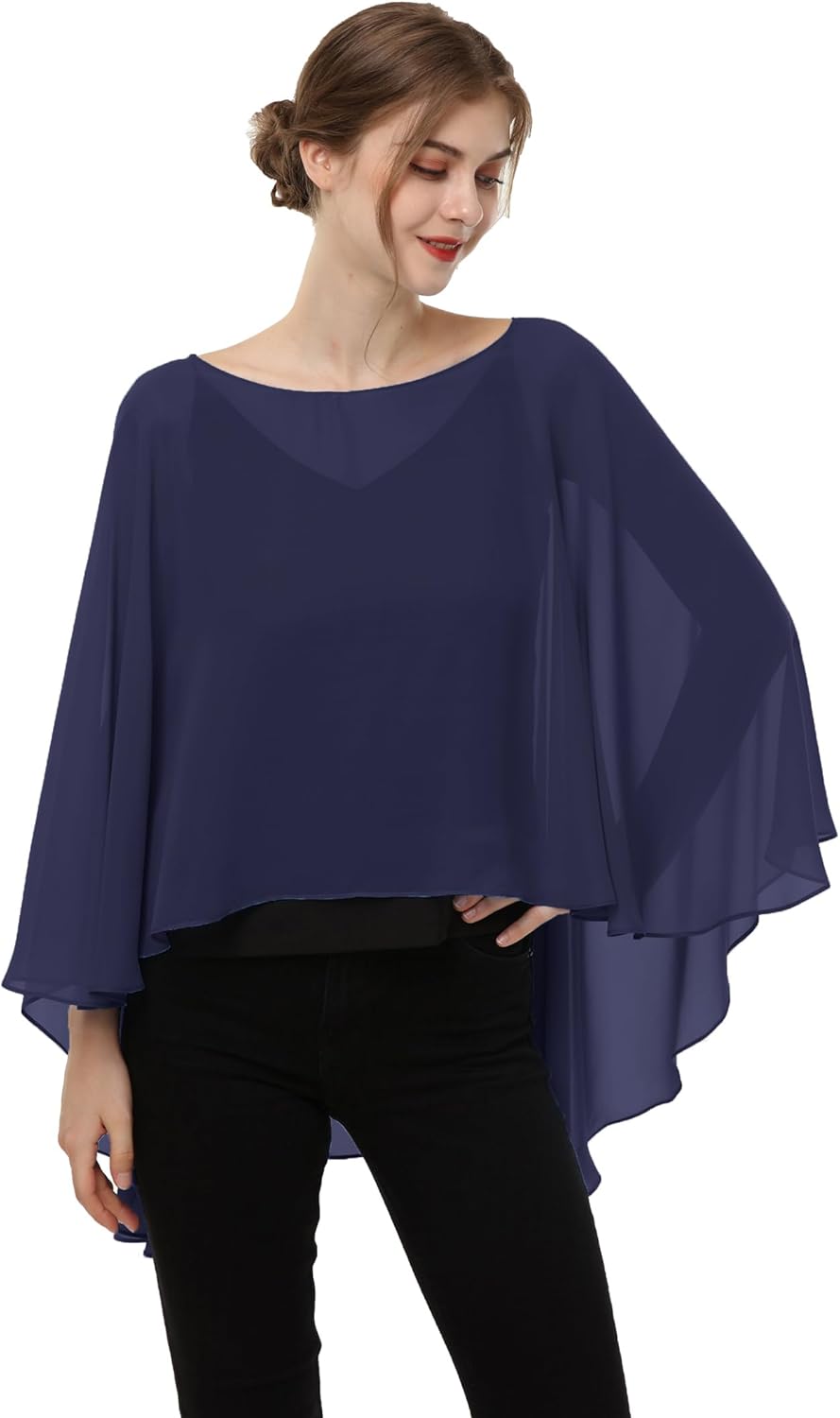 Soft Chiffon Capelet Plus capes Poncho Casual Capelets For Womens Cover Up - Image 2