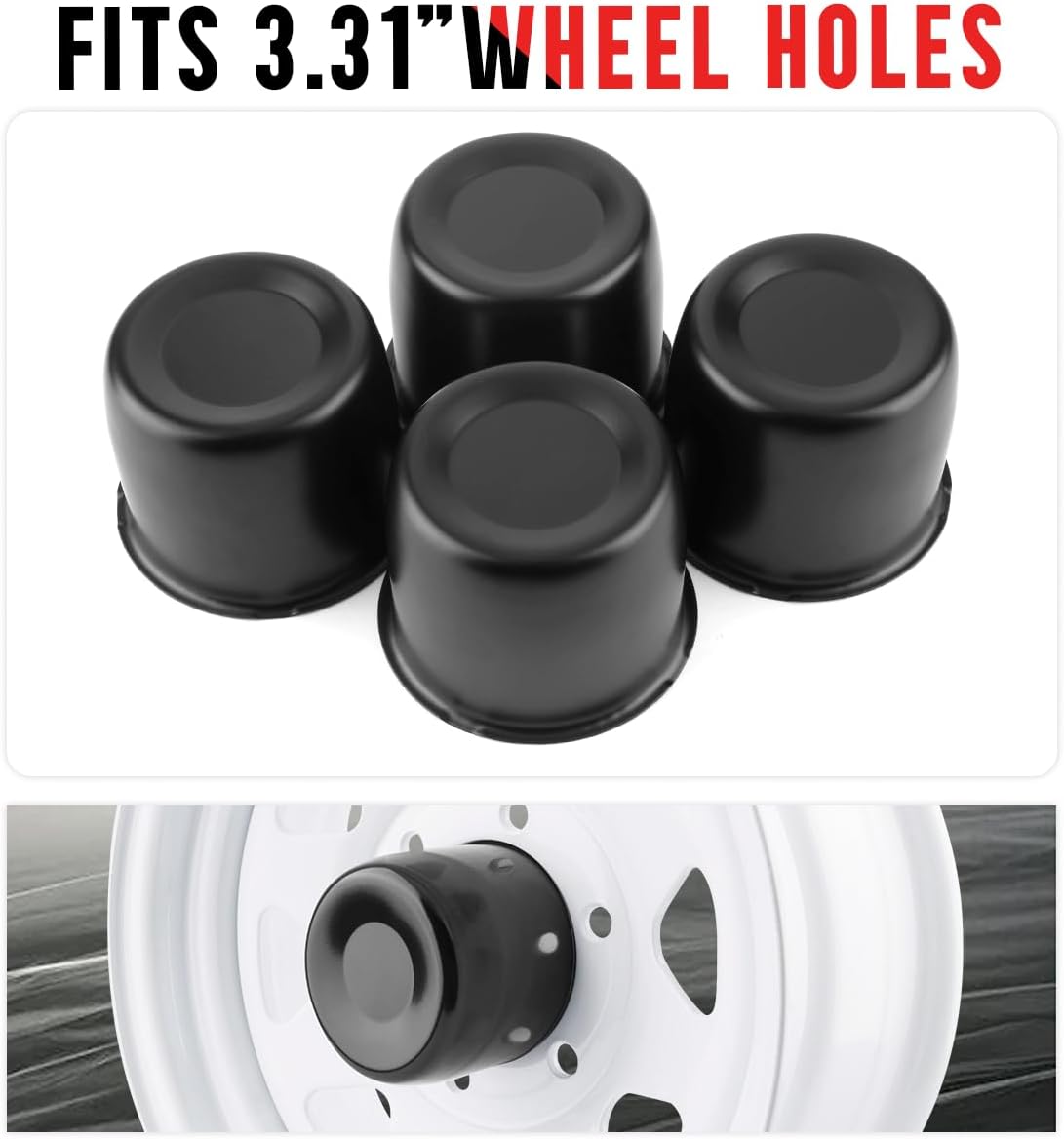 Rtrhinotuning Stainless Steel Push Through Center Caps 3.31" for Trailer Truck Rv Wheel Rims Chrome Trailer Hub Cap 3.03" Hight 4 PCS Wheel Center Caps