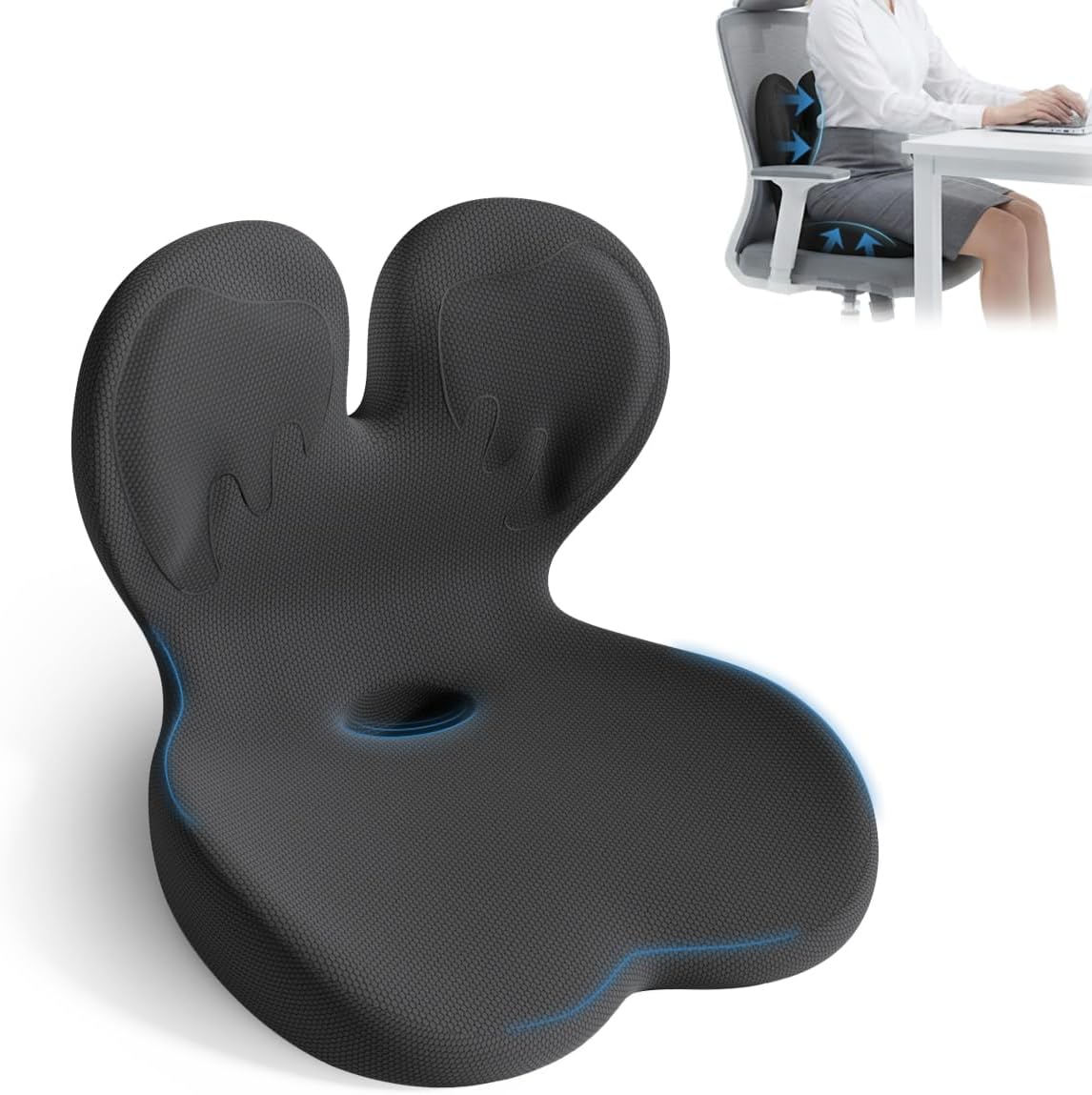 Memory Foam Seat Cushion,Orthopedic Ergonomic Seat Cushions for Tailbone,Sciatica, and Back Pressure Relief,L-Shaped Design & Adjustable Strap,Lumbar Support Pillow for Office,Car,Desk Chair