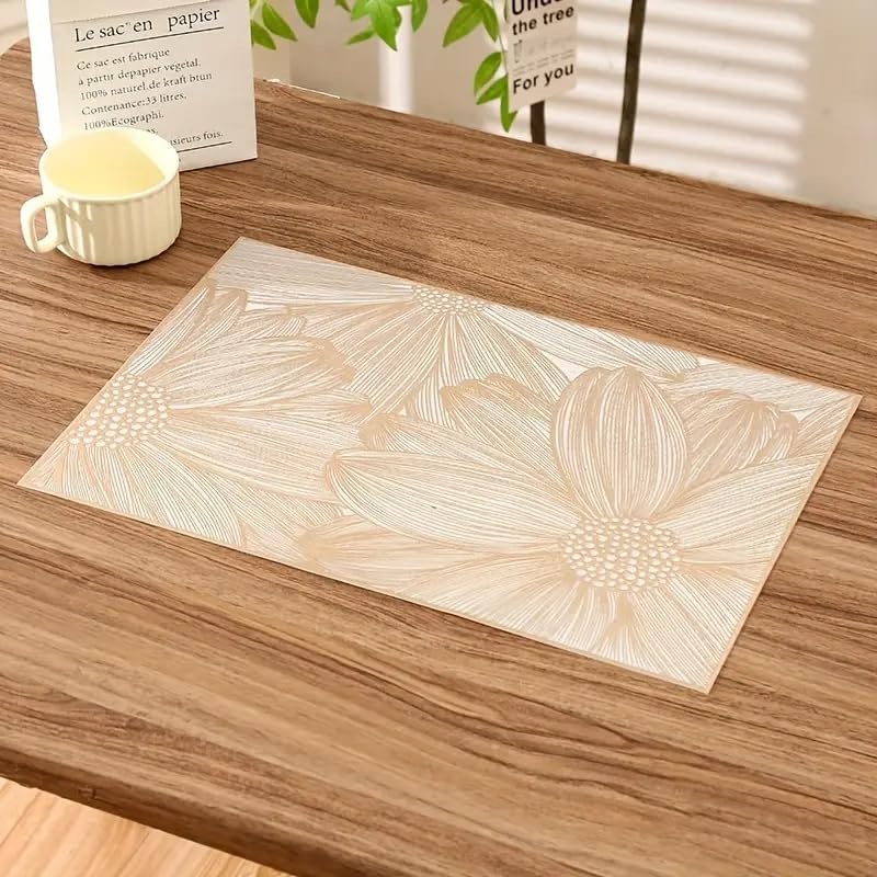 Image of Dakshya Industries Non-Slip PVC Table Placemats Set of 2 - Waterproof Rectangular Dining Mats 45x30 cm for Home & Kitchen (Gold)