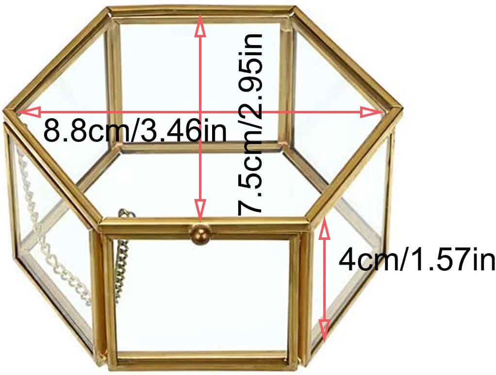 DRERIO Glass Jewelry Box - Small Decorative Display Case, Hexagon Ring Holder, Golden Trinket Storage Organizer for Earrings - Image 3
