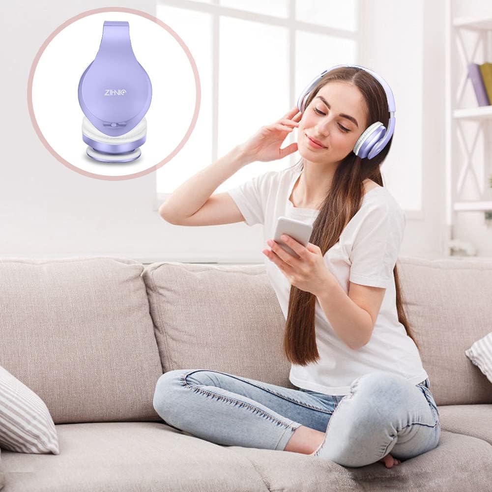 ZIHNIC Bluetooth Headphones Over-Ear, Foldable Wireless and Wired Stereo Headset Micro SD/TF, FM for Mobile Phone, PC, Soft Earmuffs and Lightweight for Longer Wear (Purple)