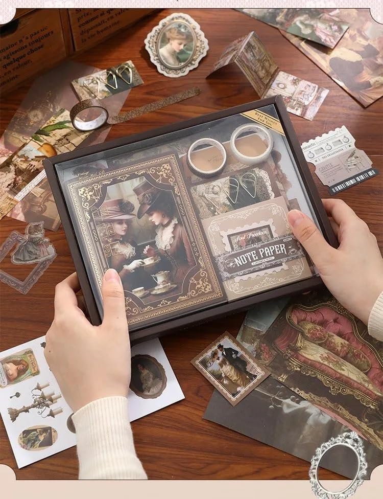 Image of GDNK Scrape Book Kit Scrapbooking Kit Vintage Journal Scrapbook Pack DIY Paper Stickers, Craft Kits Notebook, Collage Album Aesthetic Sticker Journaling Scrapbook Photo Album (Brown Victorian)
