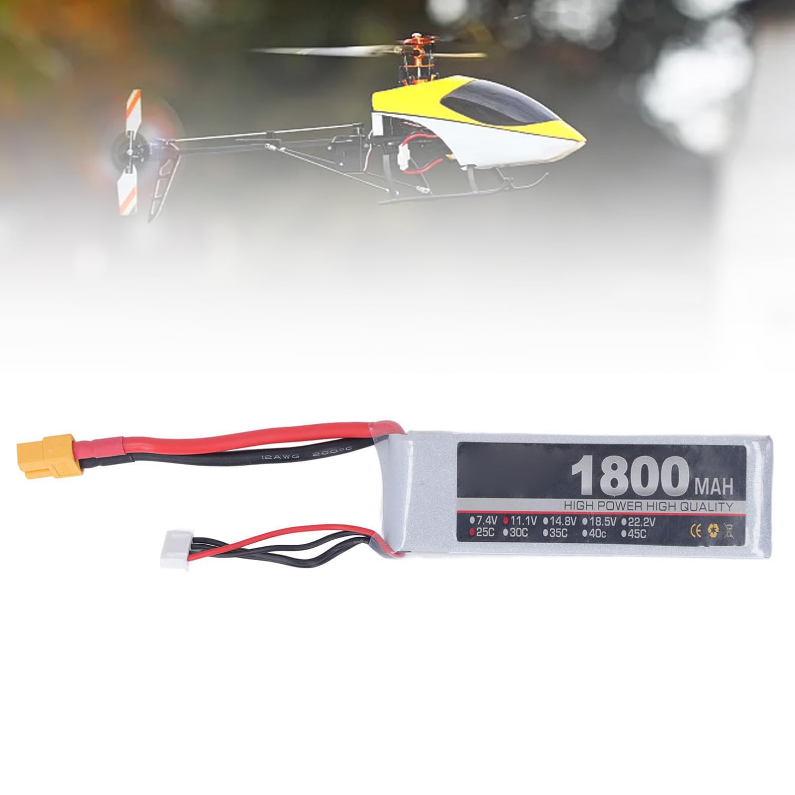 LiPo Battery Pack 11.1V 3S 1800mAh 25C Rechargeable LiPo Battery Airplane Quadcopter Helicopter FPV Racing Hobby for RC Car Airplane Aircraft Helicopter XT60 ﻿ (XT60)