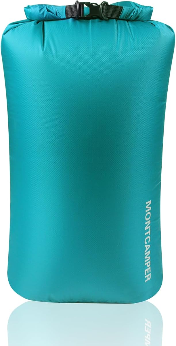 Bolsa seca impermeable 35L - Saco seco con tapa enrollable de nailon 30D con revestimiento de PU, almacenamiento liviano resistente al agua para kayak, camping, senderismo, pesca y playa (azul turquesa)