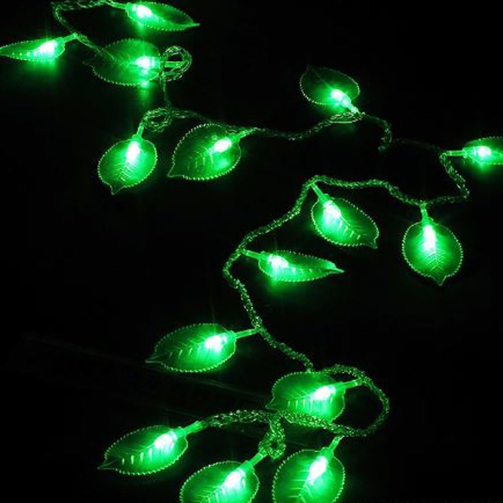 Plug in Green Leaf String Lights, 66ft 200 LED Leaf String Lights 8 Modes Fairy Lights for Christmas Bedroom and Decoration Courtyard Park Lighting