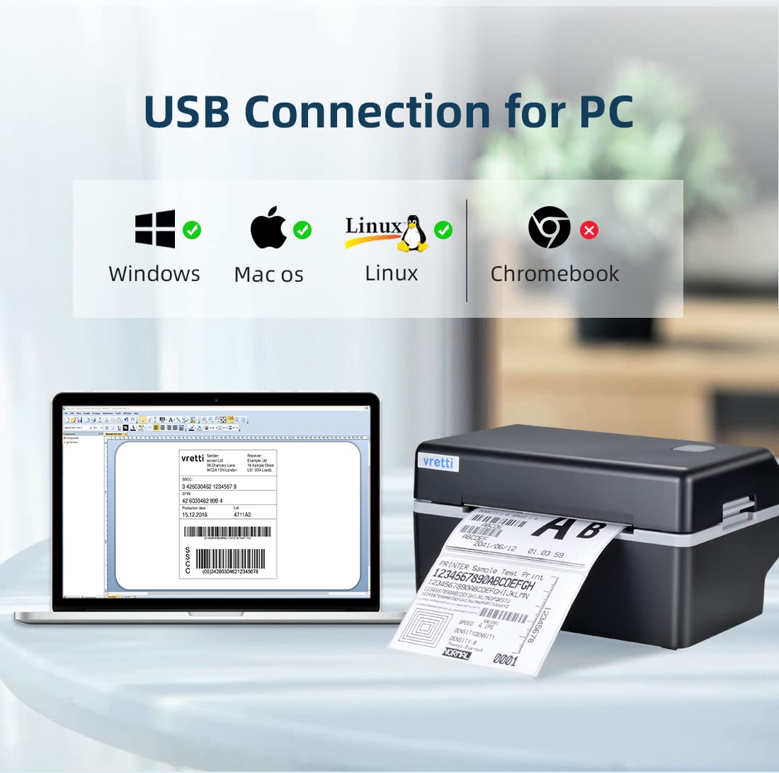 Imprimante Thermique Bluetooth 4x6 Vretti - Étiqueteuse Sans Fil Pour Colis Amazon/eBay/UPS