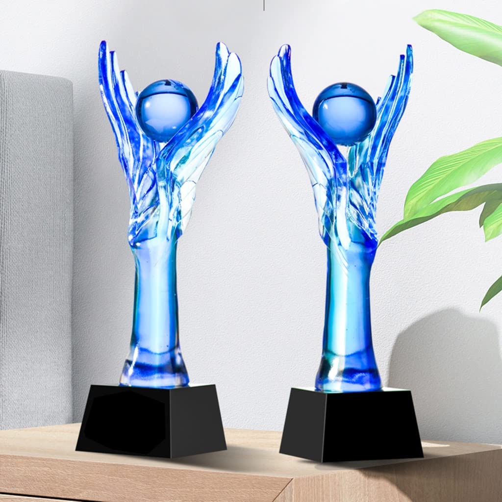 Pokale, Medaillen Auszeichnungen Trophäe Aus Blauem Glas Dekorationsornamente Für Den Heimarbeitsplatz Meisterschaftstrophäe des Talentwettbewerbs Schöne Trophäe Jubiläums-Souvenir-Trophäe Pokale