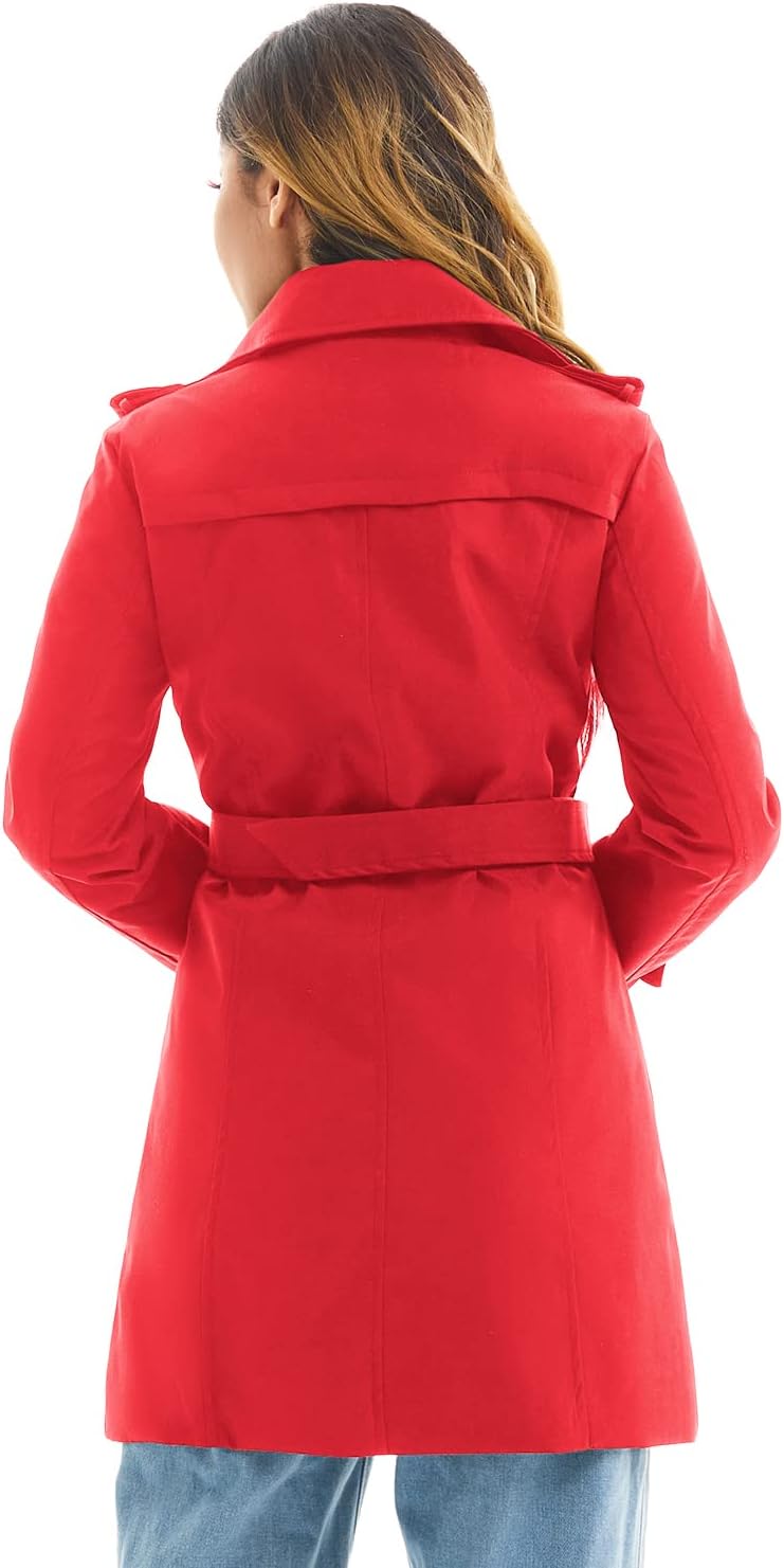 Women's Waterproof Trench Coat Double-Breasted Classic Lapel Petite Overcoat Belted Slim Outerwear Coat - Image 4
