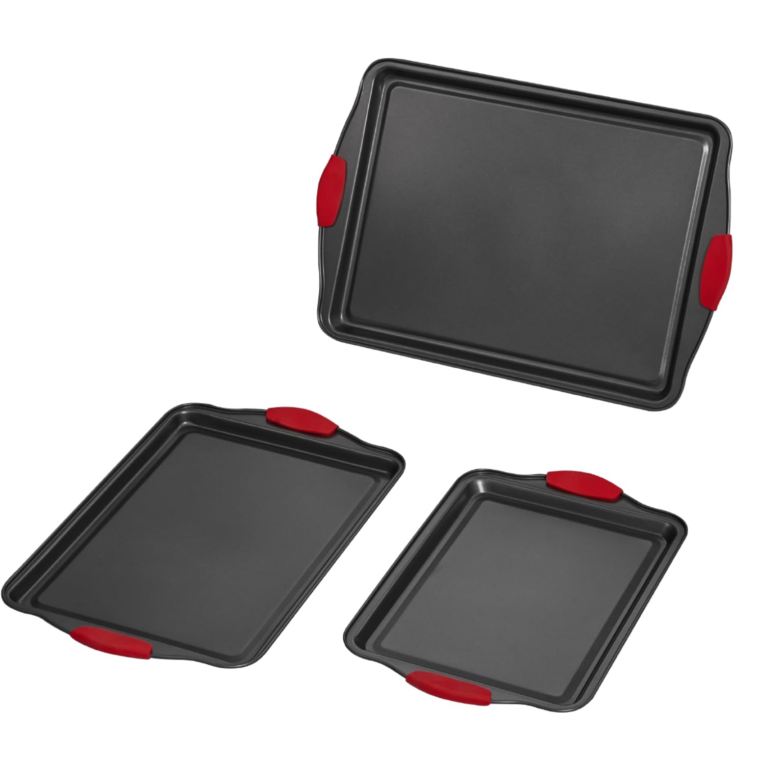 VEVOR 3-teiliges Backformen-Set, leicht zu reinigende Kochgeschirrblätter & Tabletts, Karbonstahl-Plätzchenblech mit Silikongriffen, stapelbare Küchenofen, Backgeschirr, Kochsets zum Backen von Keksen