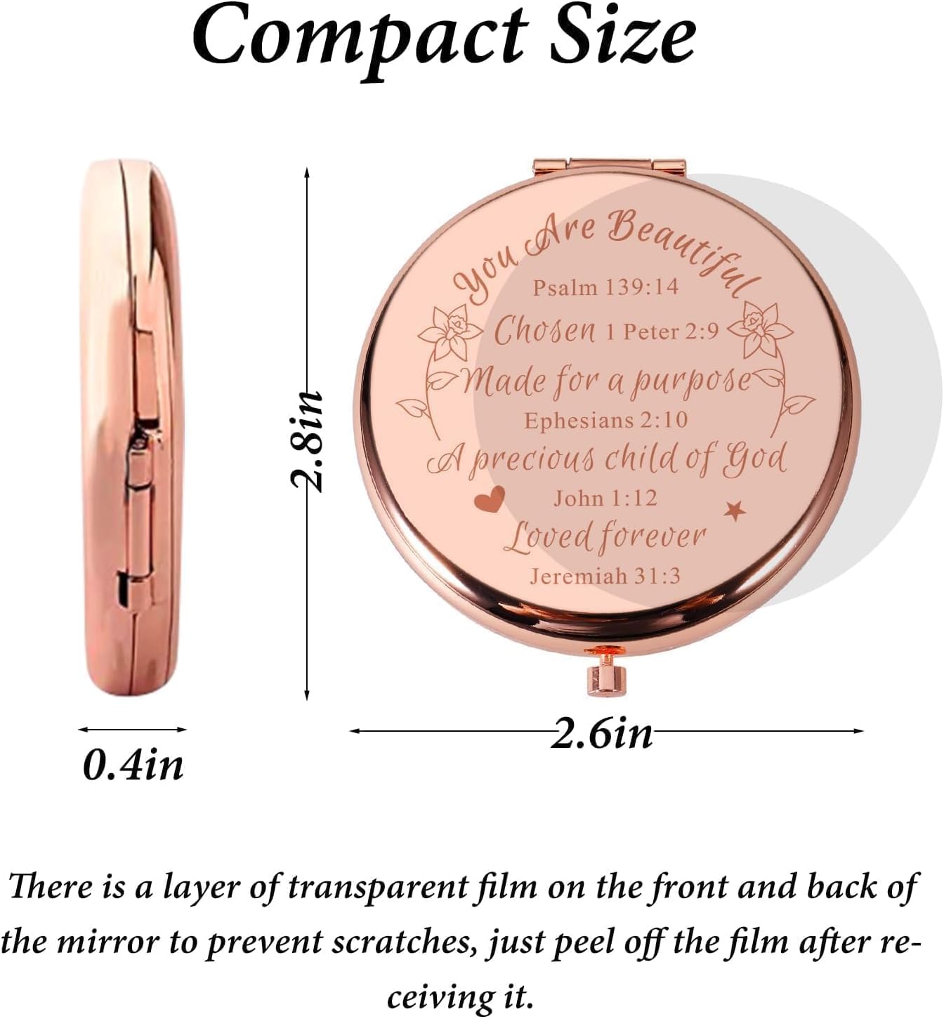 Christian Gifts for Teen Girls Women Baptism Gifts for Teen Girls College Religious Bible Verse Inspirational Christmas Confirmation Gifts for Daughter Friend Girlfriend Compact Mirror Makeup Mirror - Image 3
