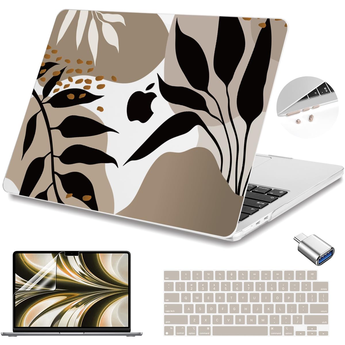 Teryeefi for MacBook Air 13.6 inch Case M2 M3 2022 2023 2024 A2681 A3113, Plastic Hard Shell with Screen Protector & Keyboard Cover & USB 3.0 Adapter