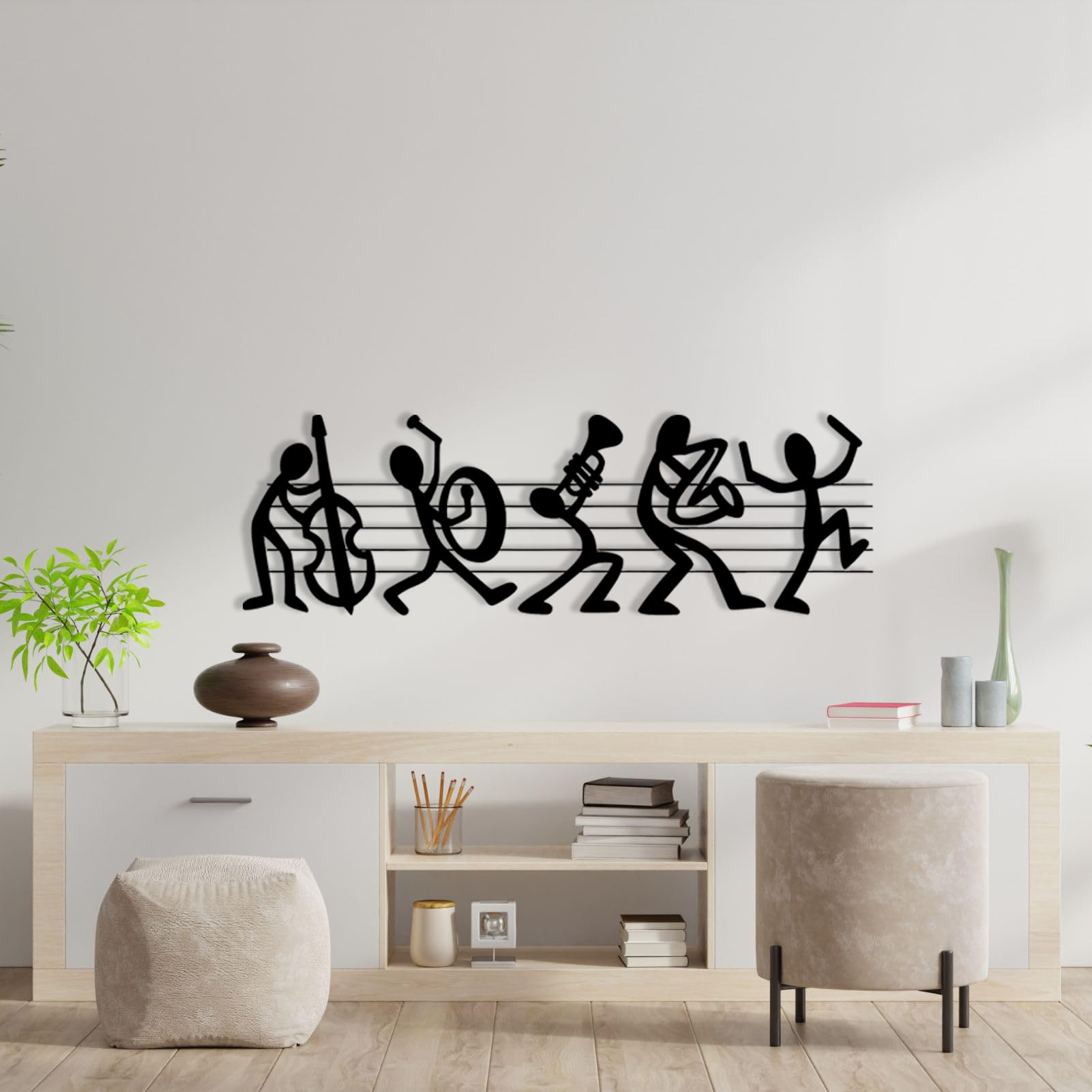 Metalowa, czarna dekoracja ścienna z nutami muzycznymi, minimalistyczna, metalowa dekoracja ścienna z motywem nut muzycznych, nowoczesna rzeźba do salonu, przedpokoju i schodów (złoto, 35" d